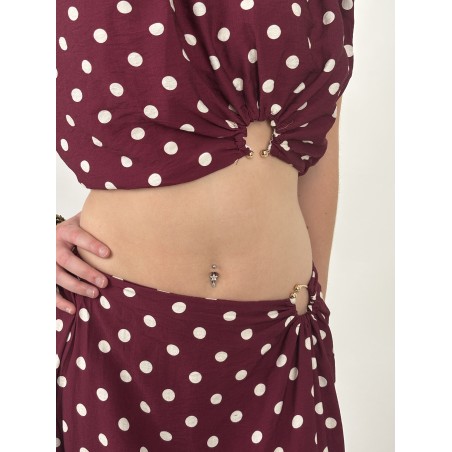 Blouse courte élégante à pois blanc bordeaux PENNY