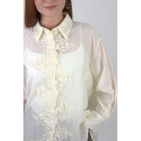 Chemise légère à relief de fleurs beige MARION