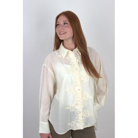Chemise légère à relief de fleurs beige MARION