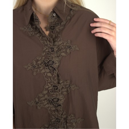Chemise légère à relief de fleurs choco MARION
