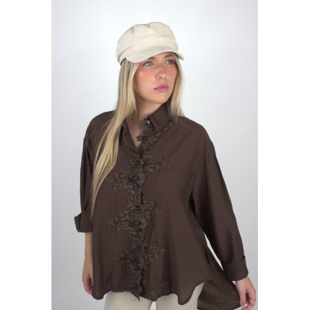 Chemise légère à relief de fleurs choco MARION