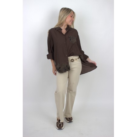 Chemise légère à broderies choco BRUNETTA