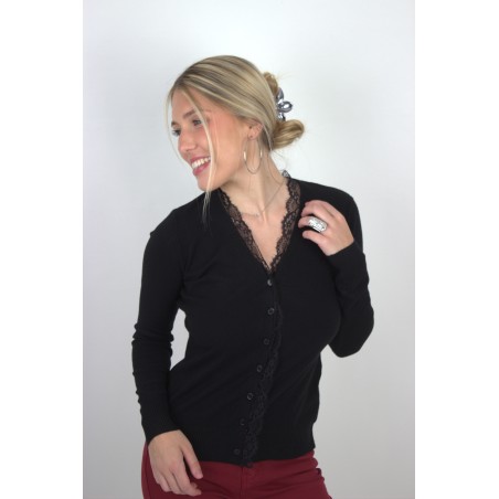 Gilet doux à dentelles noir GABRIELA