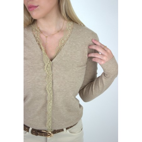 Gilet doux à dentelles beige GABRIELA