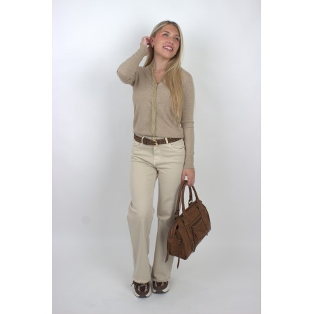 Gilet doux à dentelles beige GABRIELA