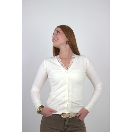 Gilet doux à dentelles blanc GABRIELA