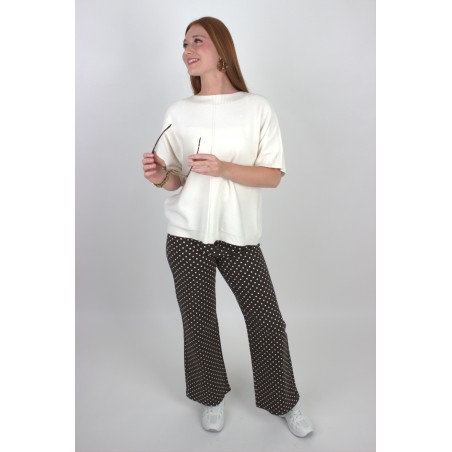 Pantalon droit ample à pois blanc choco DAISY