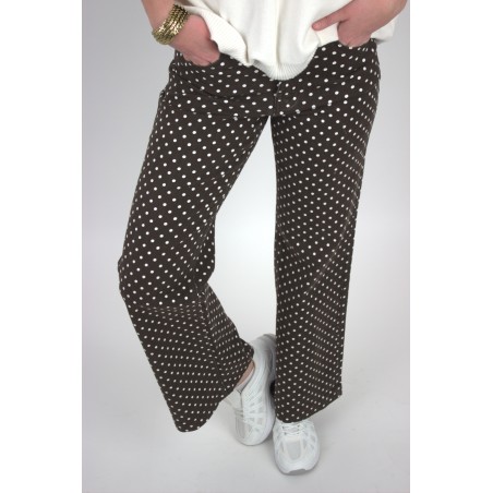 Pantalon droit ample à pois blanc choco DAISY