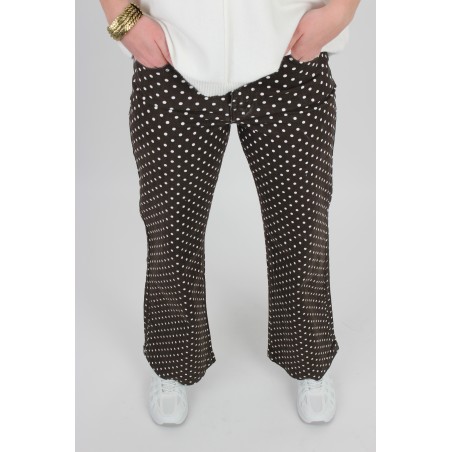 Pantalon droit ample à pois blanc choco DAISY