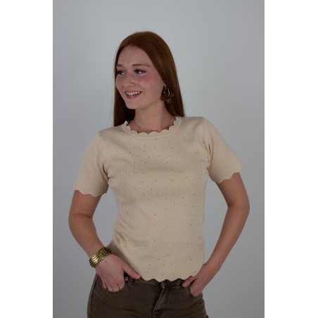 Pull léger à strass en maille court beige ISADORA