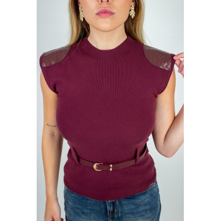 Pull long en maille fine bordeaux GALIA