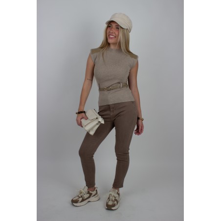 Pull long en maille fine beige GALIA