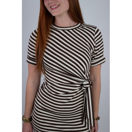 Robe fluide rayée à nouer choco OLIVIA