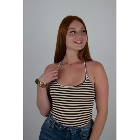 Top rayée dos nu à nouer choco GINETTE