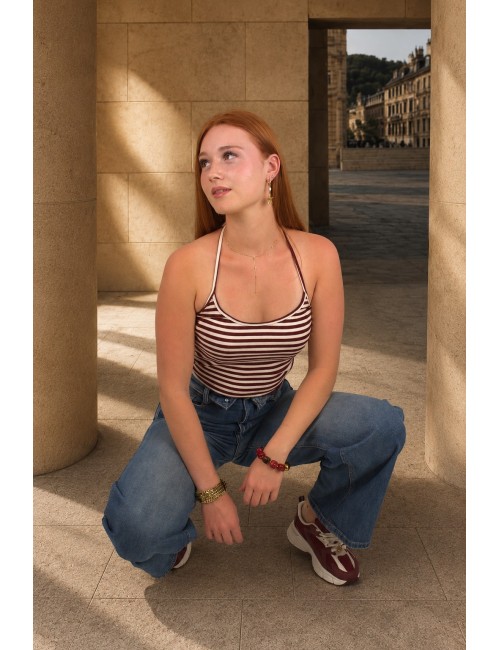 Top rayée dos nu à nouer bordeaux GINETTE