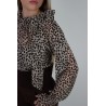 Blouse léopard à col lavallière choco INAYA