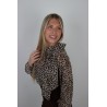 Blouse léopard à col lavallière choco INAYA