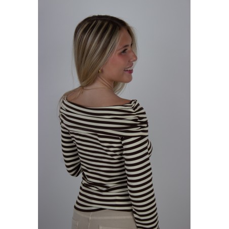 Blouse rayée col drapé choco KELLY