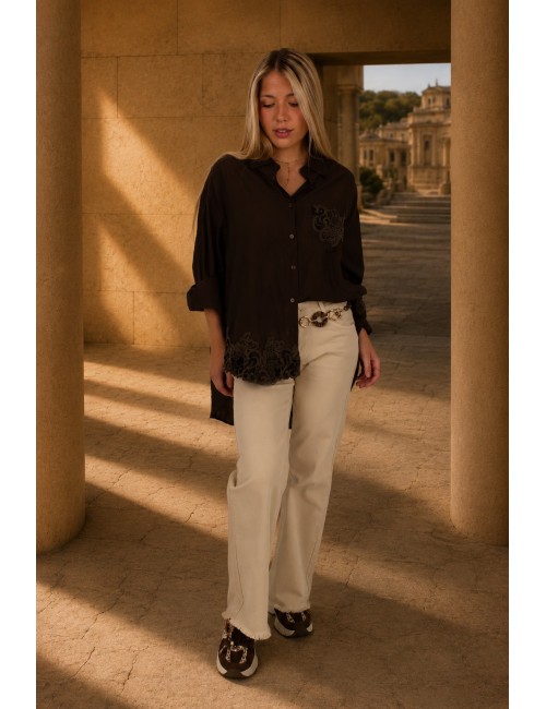 Chemise légère à broderies choco BRUNETTA