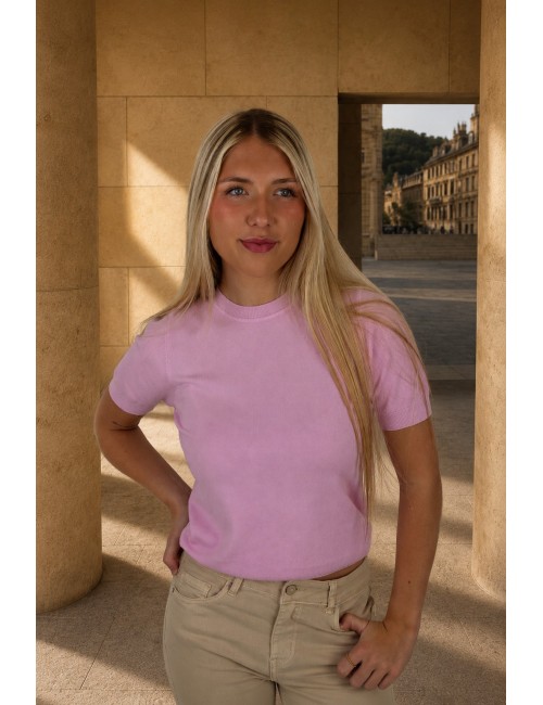Pull léger en laine douce rose CELIA