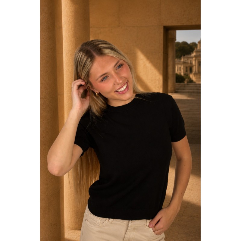 Pull léger en laine douce noir CELIA