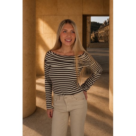 Blouse rayée col drapé choco KELLY