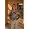 Blouse rayée col drapé choco KELLY