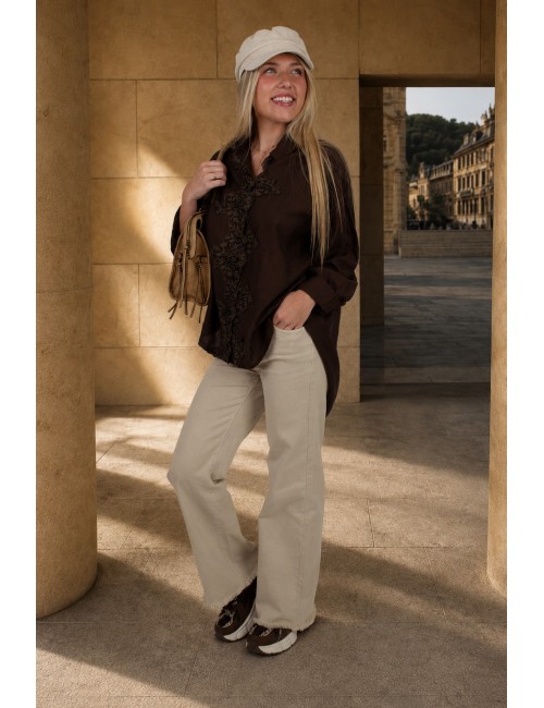 Chemise légère à relief de fleurs choco MARION