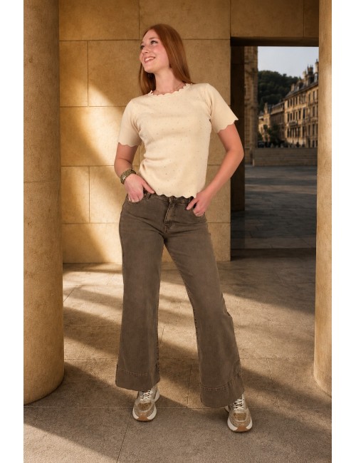Pantalon large denim taupe ESTELLE