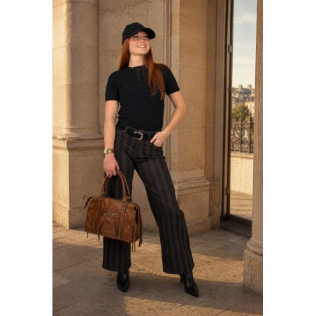 Pantalon large rayé choco AZARIA