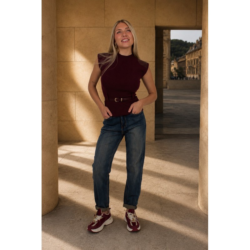 Pull long en maille fine bordeaux GALIA