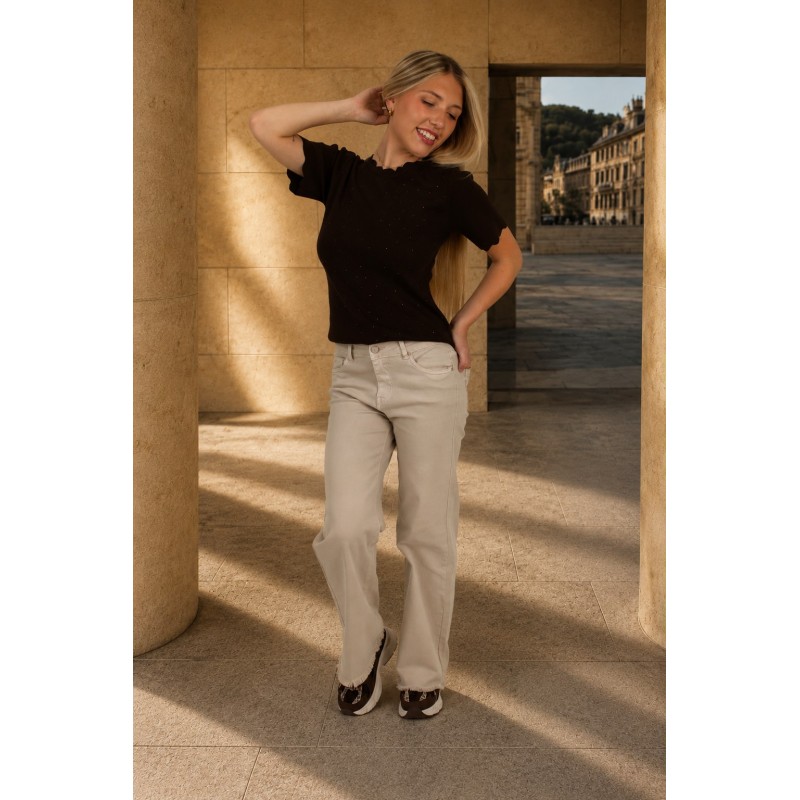 Pull léger à strass en maille court choco ISADORA