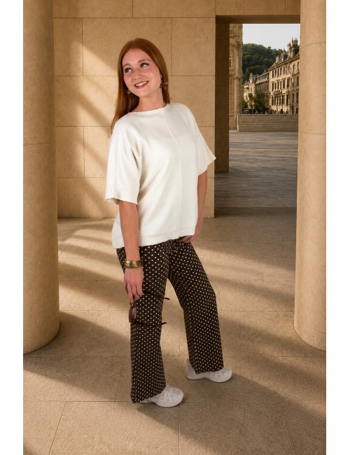 Pantalon droit ample à pois blanc choco DAISY