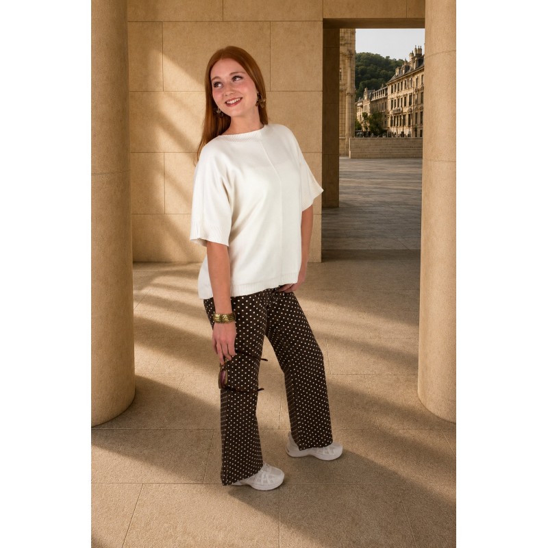 Pantalon droit ample à pois blanc choco DAISY