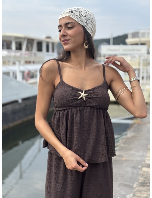 Top léger décolleté à étoile choco Brooke