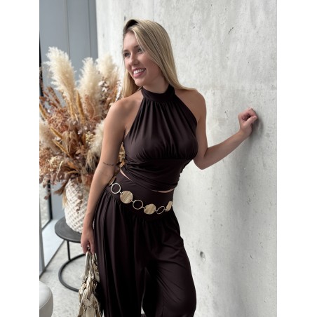 Top fluide col montant choco Lola