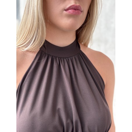 Top fluide col montant choco Lola