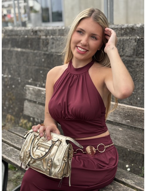 Top fluide col montant bordeaux Lola
