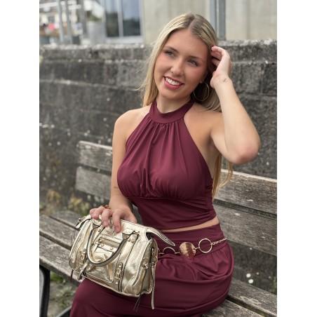 Top fluide col montant bordeaux Lola