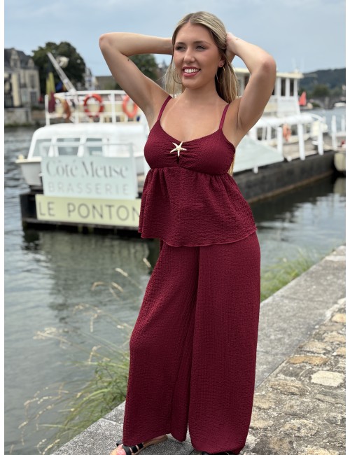 Pantalon fluide & ample bordeaux Yanina