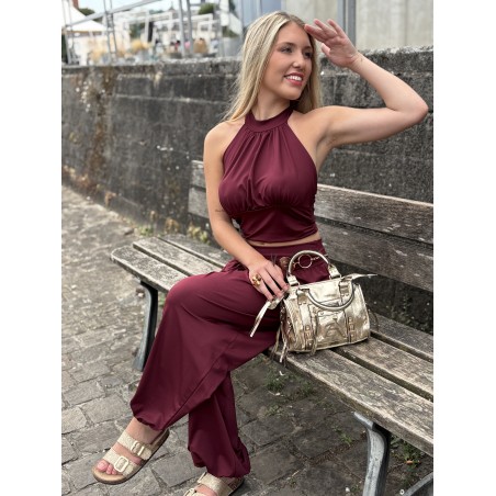 Pantalon fluide élastique bordeaux Camille