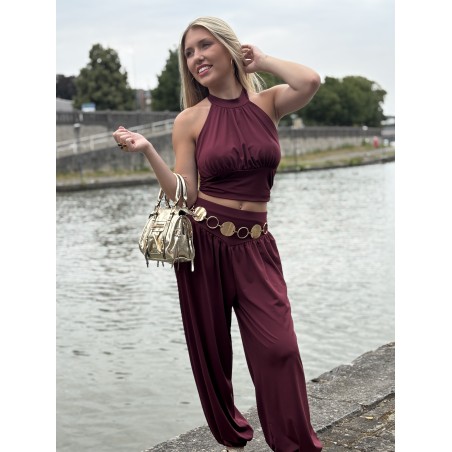 Pantalon fluide élastique bordeaux Camille