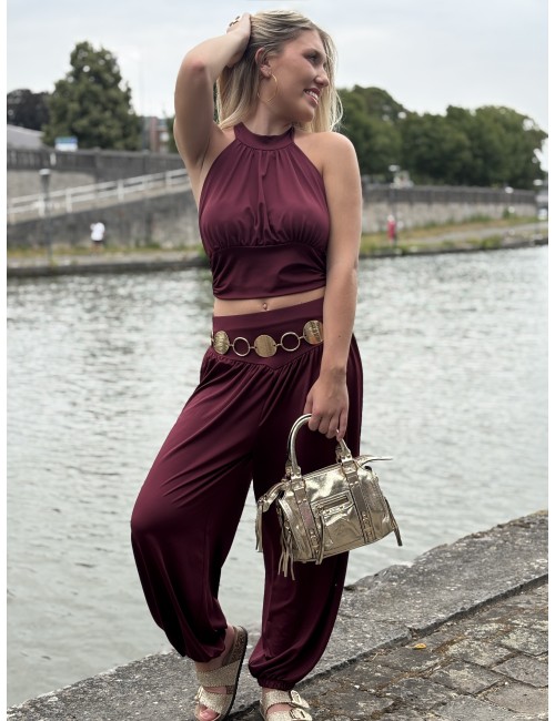 Pantalon fluide élastique bordeaux Camille
