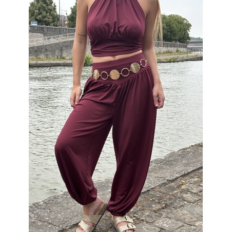 Pantalon fluide élastique bordeaux Camille