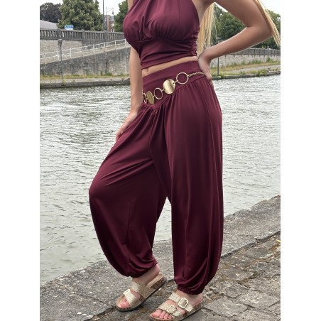 Pantalon fluide élastique bordeaux Camille