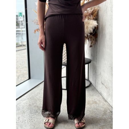 Pantalon effet satiné à dentelles choco Jennifer