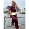 Pantalon effet satiné à dentelles bordeaux Jennifer