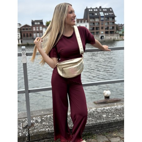 Pantalon effet satiné à dentelles bordeaux Jennifer