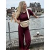 Pantalon effet satiné à dentelles bordeaux Jennifer