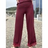 Pantalon effet satiné à dentelles bordeaux Jennifer